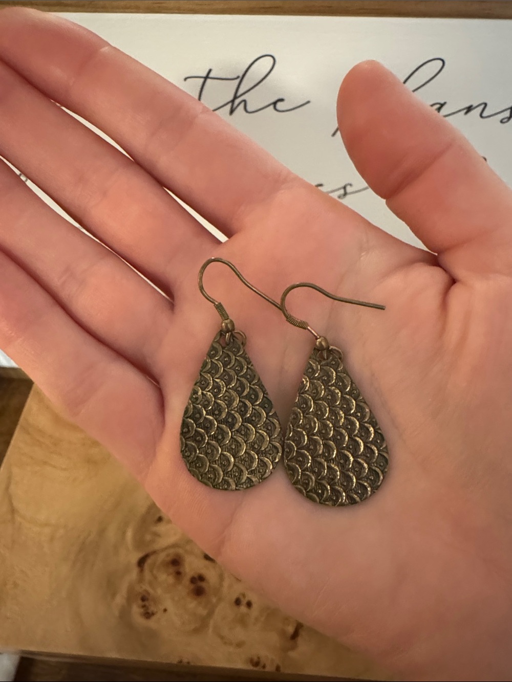Textured Teardrop Dangle Earrings in Antique Gold